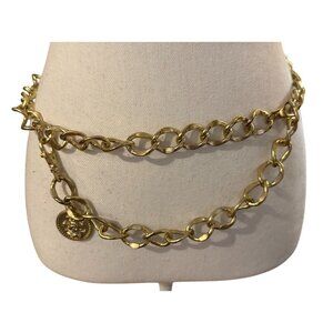 Vintage Gold-Tone Chain Belt Medallion Coin Pendant Double Lobster Clasp Closure